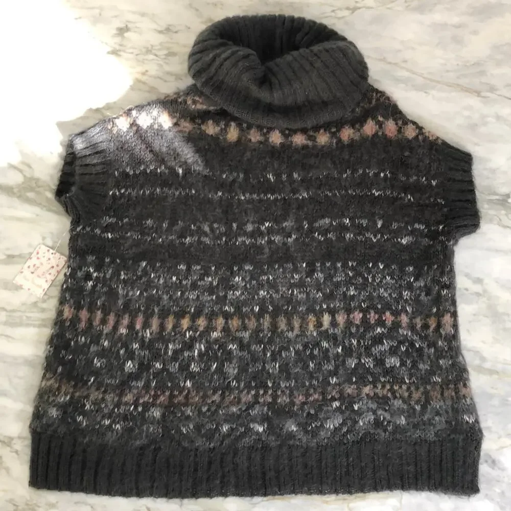 Free People Womens Snow Bunny Wool Blend Slouchy Fair Isle Sweater Top Size XS